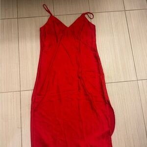 a new day Red Satin Slip Dress with V-Neck